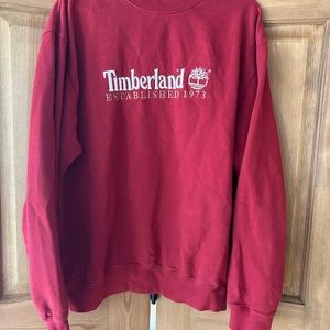 Vintage Timberland Embroidered Spell Out Sweatshirt Maroon Red Med Ventilation